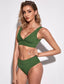 Rib V Neck High Waisted Bikini Swimsuit
