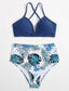 Tropical Print Criss Cross Bikini Swimsuit