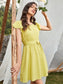 Ruffle Armhole Belted Polka-dot Print Dress