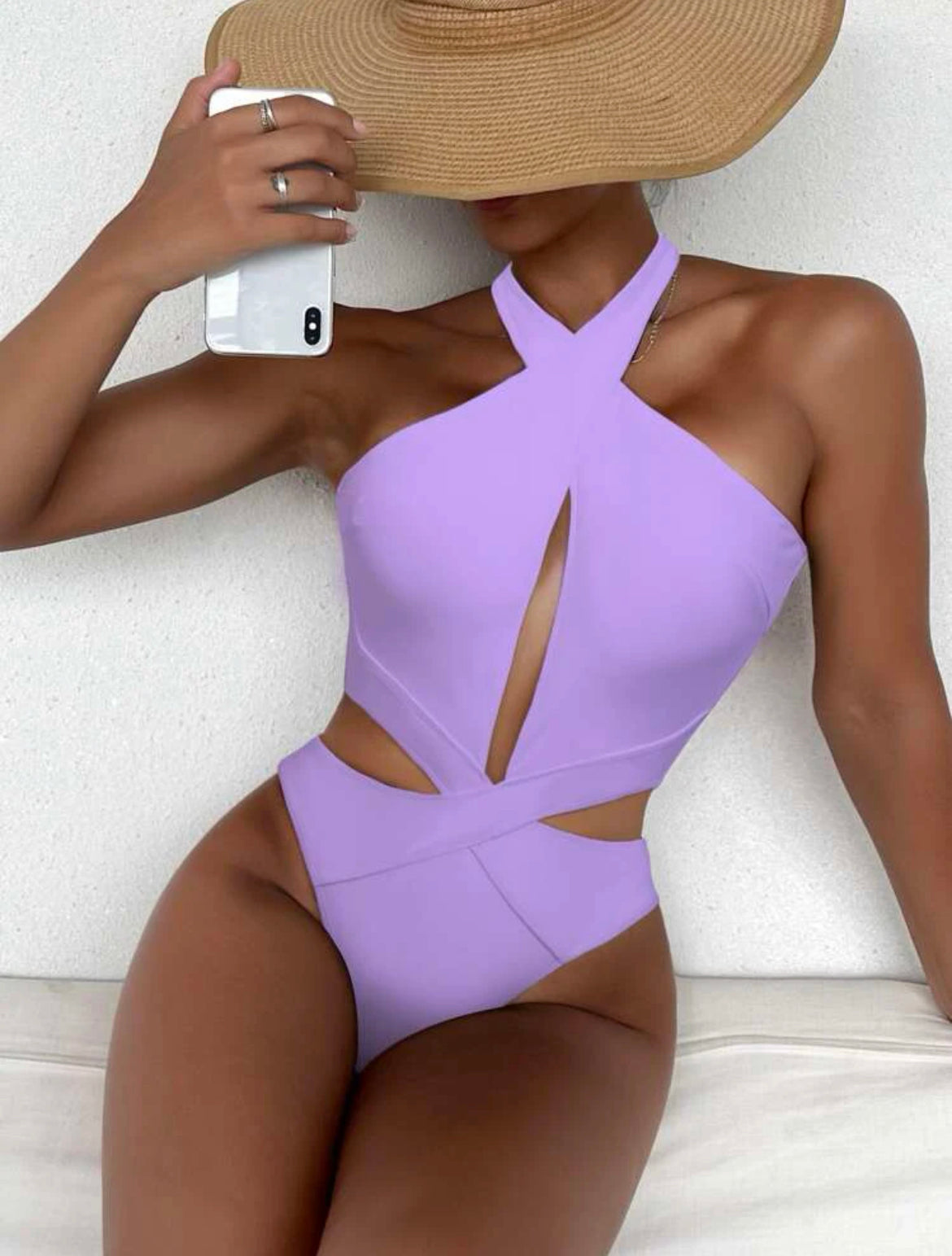 Cut Out Criss Cross One Piece Swimsuit