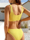 Floral Random Print Rib Twist Bikini Swimsuit