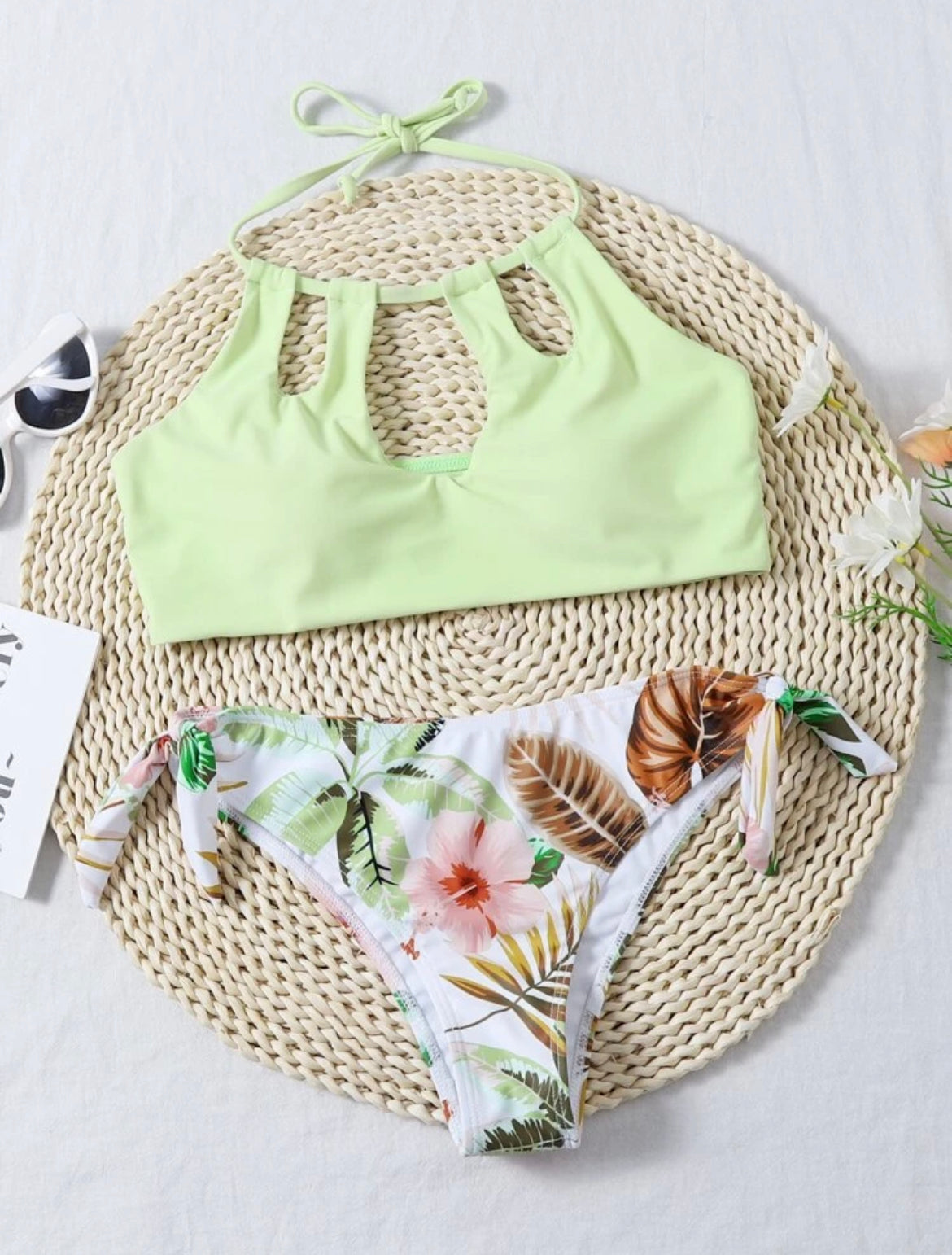Tropical Cut-out Tie Side Bikini Swimsuit