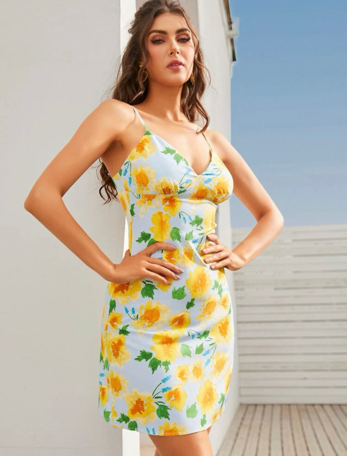 Floral Print Bustier Cami Dress