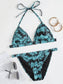 Leaf Print Triangle Tanga Bikini Swimsuit