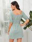 Frill Trim Puff Sleeve Shirred Dress