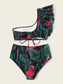 Flamingo One Shoulder High Waisted Bikini Swimsuit