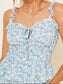 Floral Print Ruffle Trim Knot Front Cami Dress