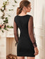 Sweetheart Neck Contrast Mesh Polka Dot Sleeve Dress