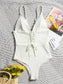 Rib Lace-up Front One Piece Swimsuit