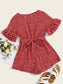 Ditsy Floral Flounce Sleeve Belted Romper