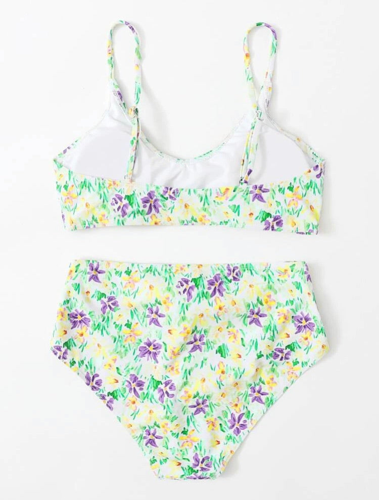 Floral Knot Detail High Waist Bikini Swimsuit