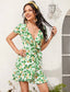 Lemon Print Tie Side Ruffle Trim Wrap Dress