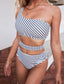 Striped Cut-out One Shoulder Bikini Swimsuit