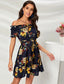 Off Shoulder Ruffle Trim Self Belted Floral Dress