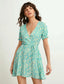 Surplice Neck Tie Front Daisy Floral Dress