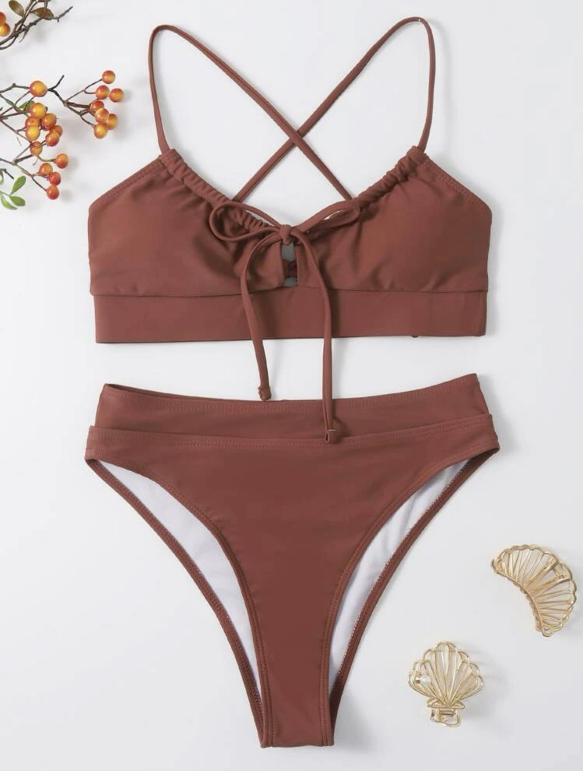 Tie Front High Waisted Bikini Swimsuit