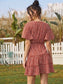 Plunging Neck Frill Trim Ditsy Floral Dress