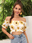 Puff Sleeve Ruffle Trim Sunflower Crop Top