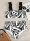 Graphic Frill High Waist Bikini Swimsuit