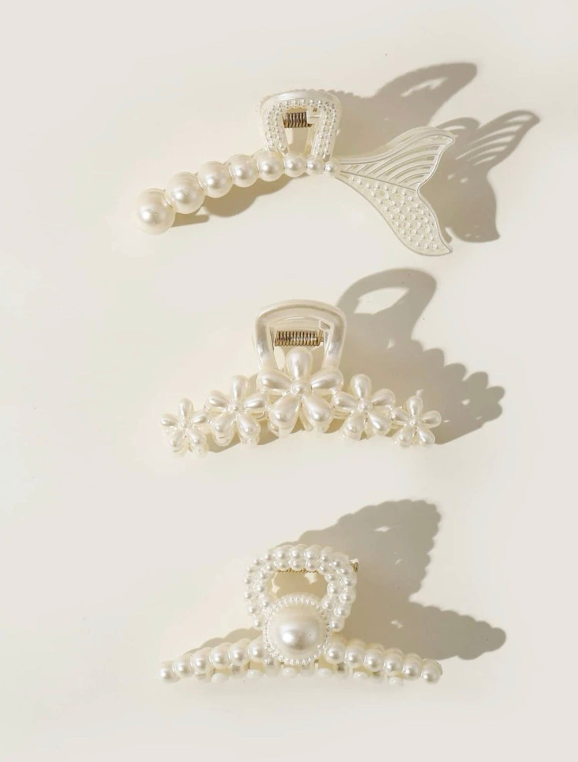 3pcs Faux Pearl Decor Hair Claw