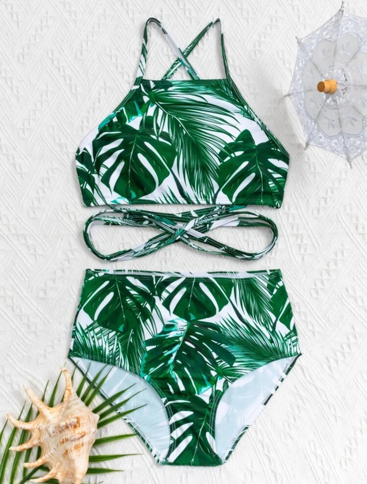 Tropical High Waisted Bikini Swimsuit