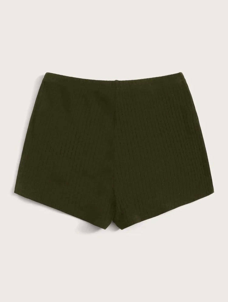 Elastic Waist Rib-knit Shorts