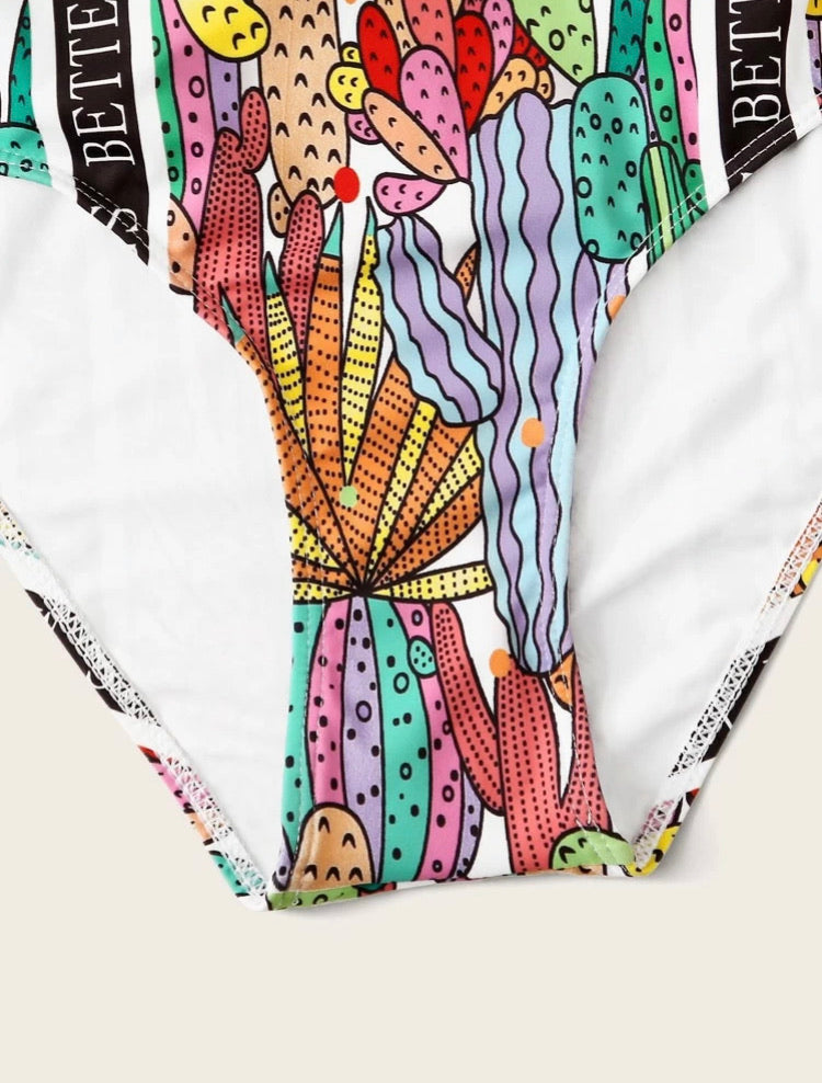 Cartoon Graphic Underwired One Piece Swimsuit
