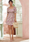 Allover Floral Shirred Waist A-line Dress