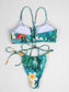 Floral & Plant Print V Wired Thong Bikini Swimsuit