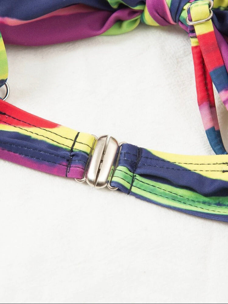 Colorful Striped Print Knot Bikini Swimsuit