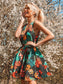 Low Back Tropical Print Belted Dress
