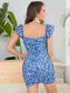 Allover Floral Sweetheart Neck Ruched Fitted Dress