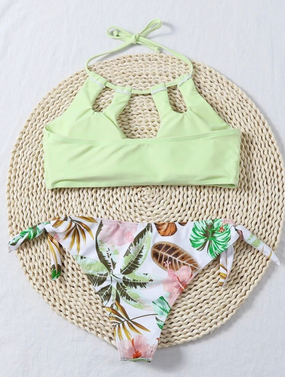 Tropical Cut-out Tie Side Bikini Swimsuit