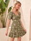 Allover Floral Print Surplice Neck Ruffle Hem Dress