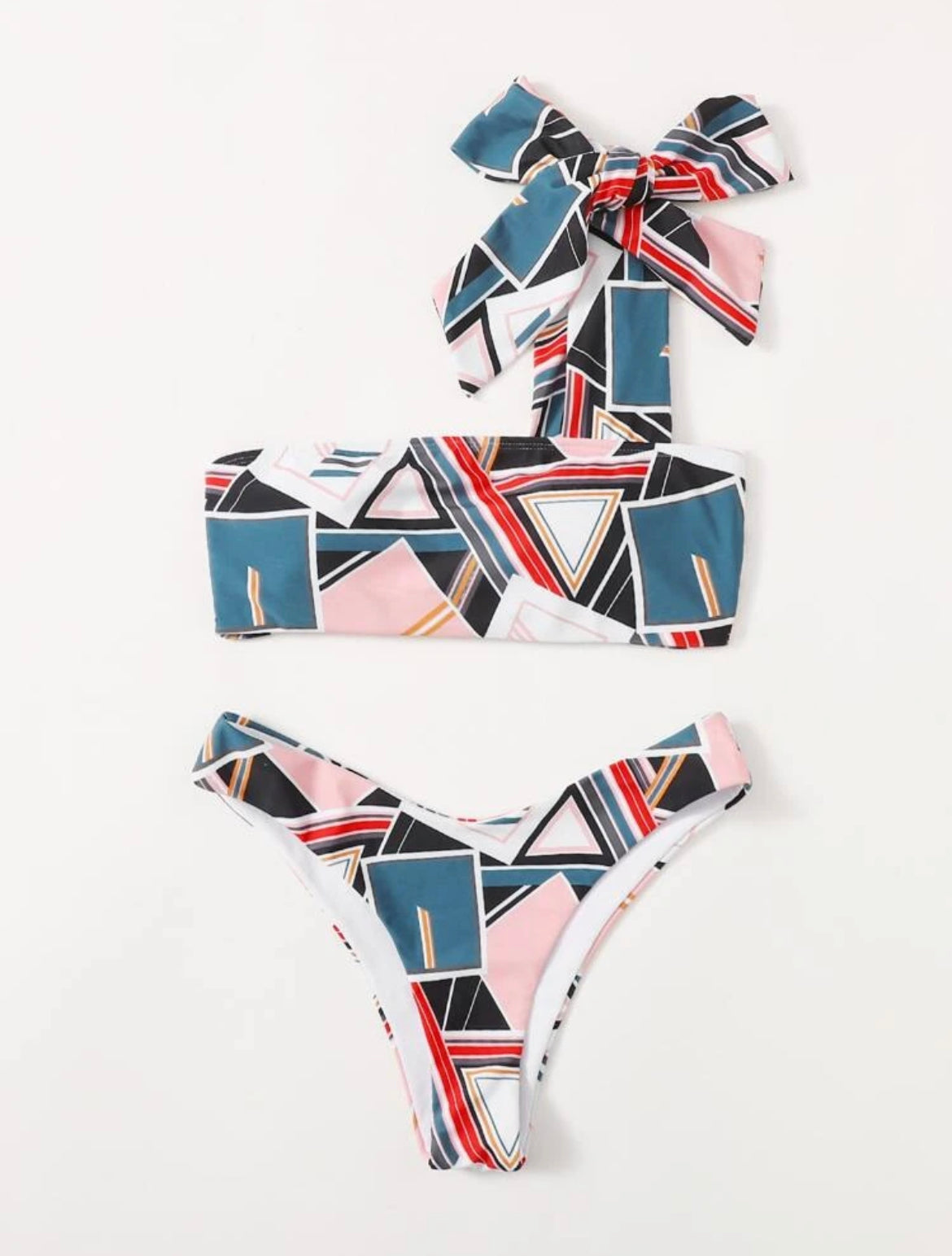 Geometric Pattern One Shoulder Bikini Swimsuit